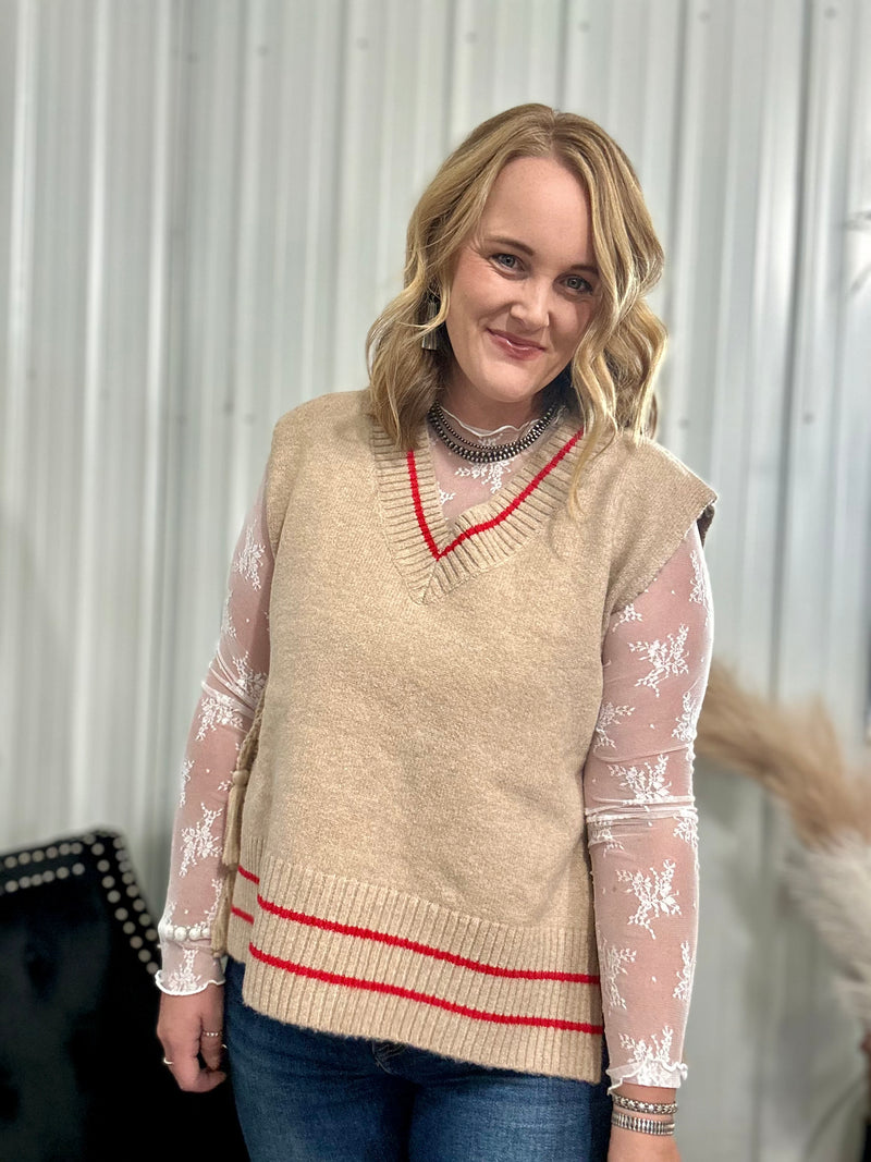 Side Tie Sweater Vest - Oatmeal