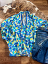 Blue Abstract Dolman Sleeve Top
