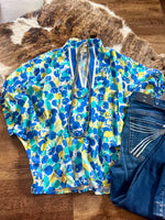 Blue Abstract Dolman Sleeve Top