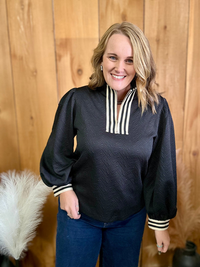 Black Quilted Quarter Zip