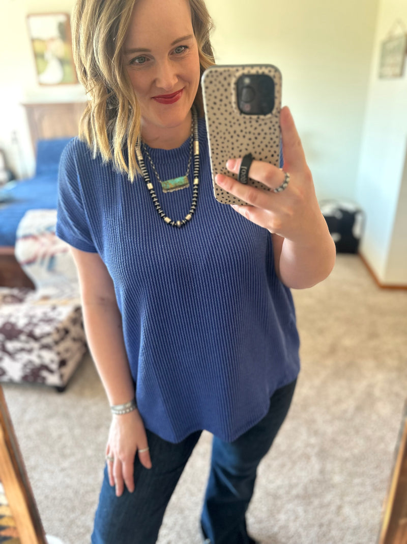 Ribbed Asymmetrical Top - Blue