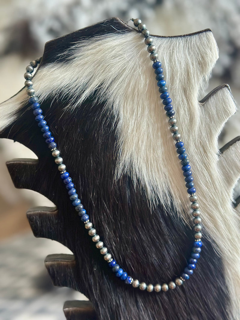 20” Blue Lapis & Pearls
