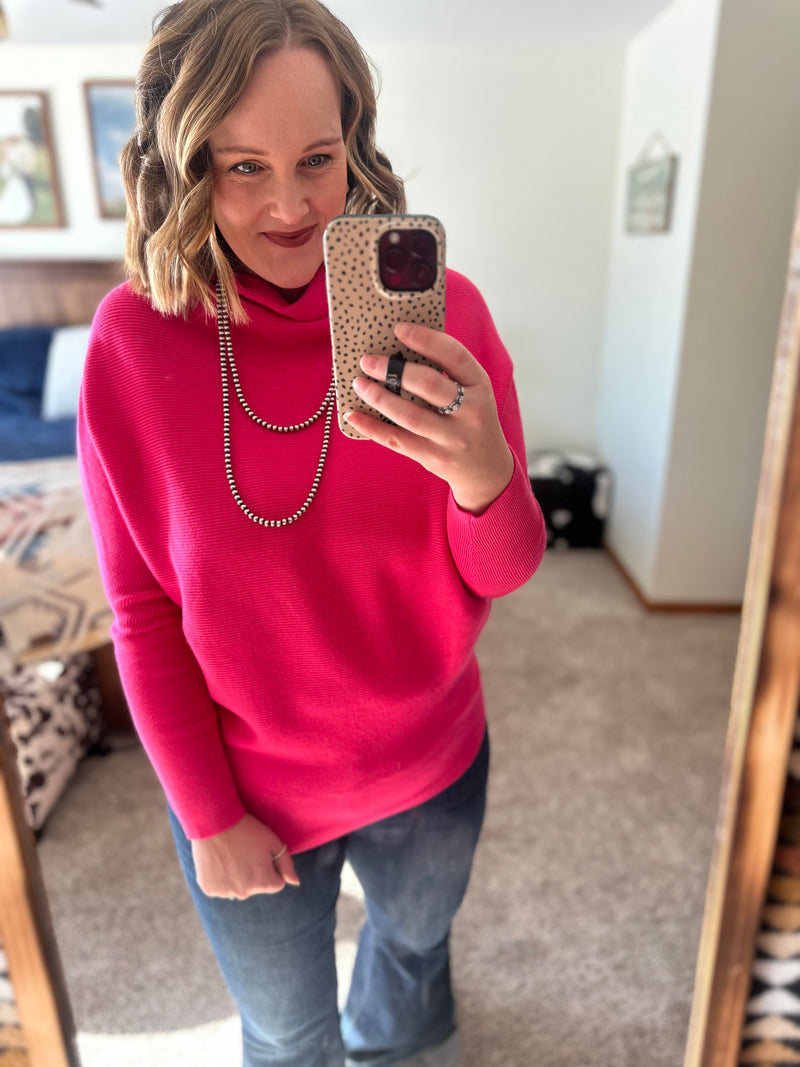 Hot Pink Dolman Sleeve Sweater