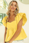 Ruffle Sleeve Peplum Top - Lemon