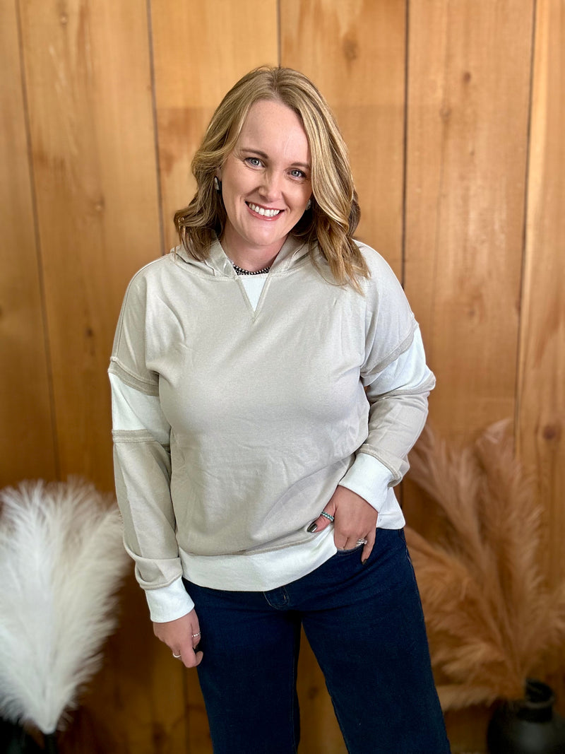 Taupe Block Hooded Sweatshirt