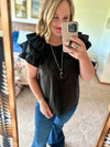 Black Triple Ruffle Sleeve Top