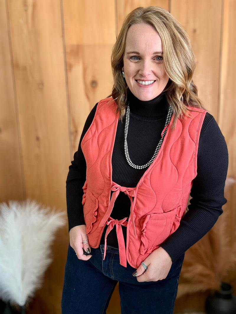 Quilted Tie Vest - Pale Red