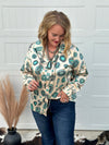 Turquoise Jewels Satin Button Down