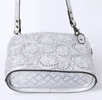 Simple Tooled Leather Crossbody - Silver