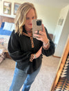 Leopard Trim Black Pullover Top