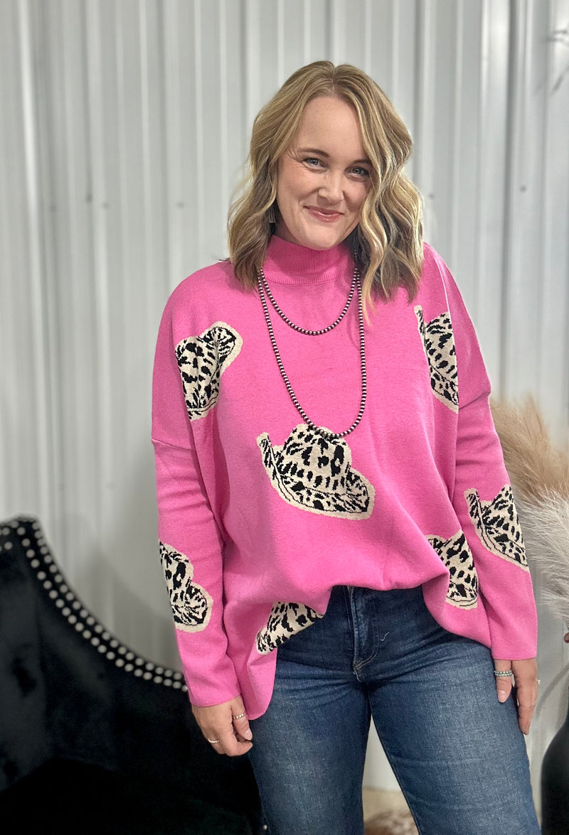 Leopard Cowboy Hat Oversized Sweater