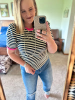 Striped Top - Navy/Pink