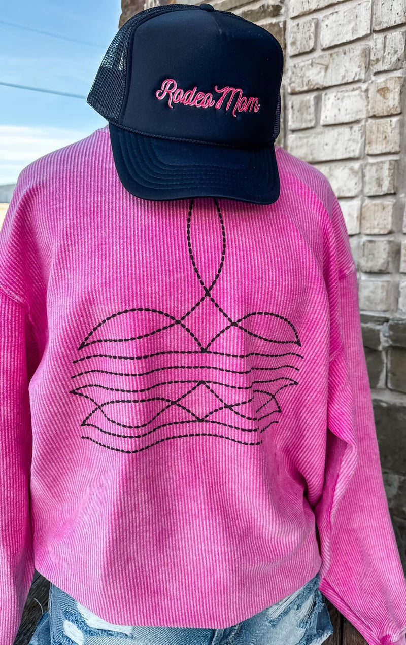 Corded Boot Stitch Crewneck Sweatshirt - Pink
