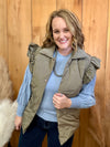 Olive Puffer Ruffle Shoulder Vest
