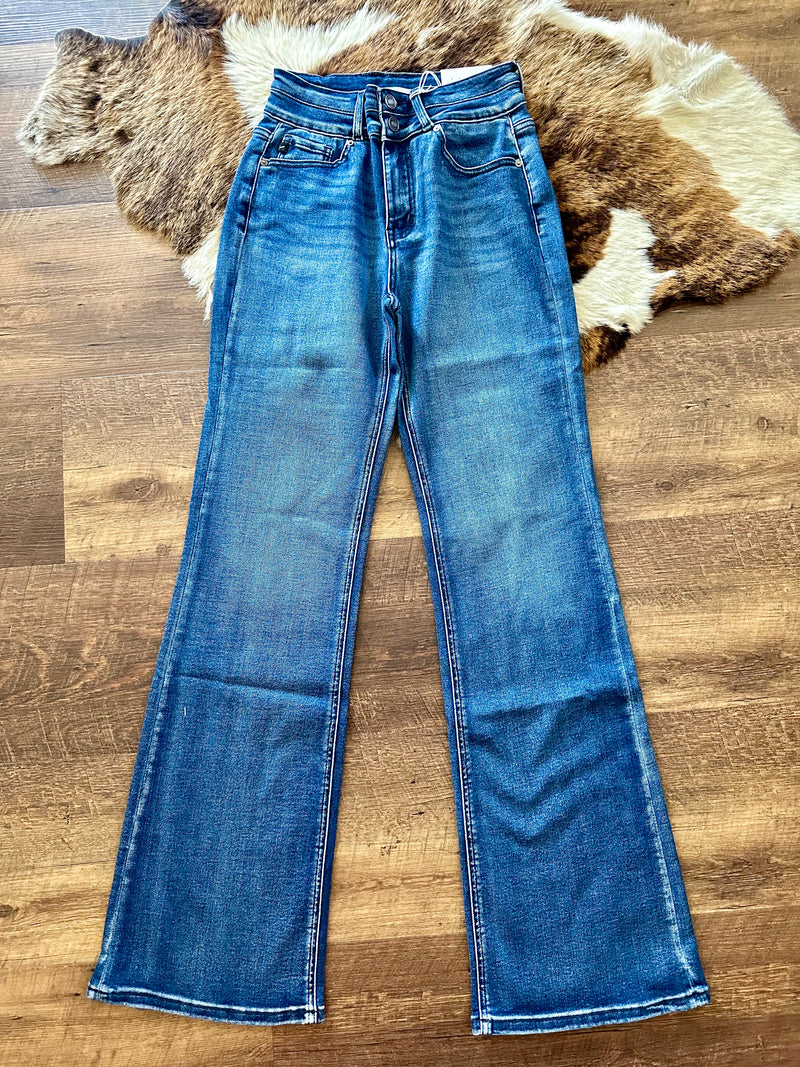 Kan Can Double Button Wide Leg Flare Jeans
