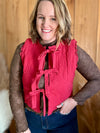 Floral Quilted Lace Trim Vest - Red
