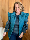 Teal Puffer Ruffle Shoulder Vest