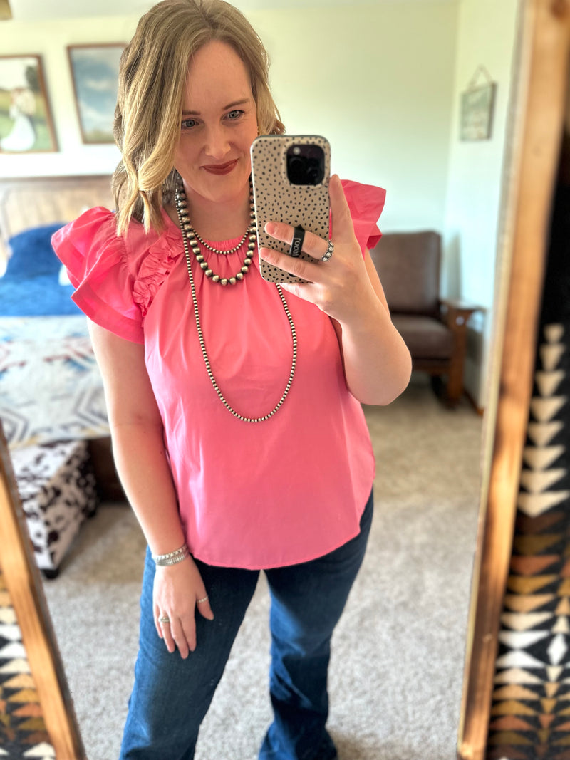 Bubblegum Pink Flutter Sleeve Top