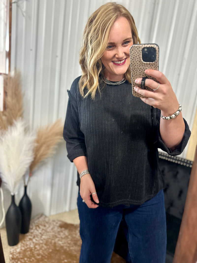 Black 3/4 Sleeve Knit Top