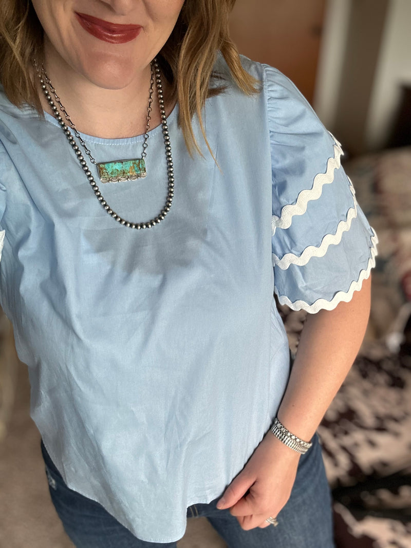 Light Blue Puffed Sleeve Layer Top