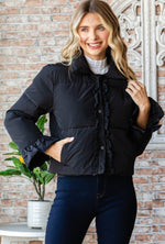 Ruffle Puffer Jacket - Black