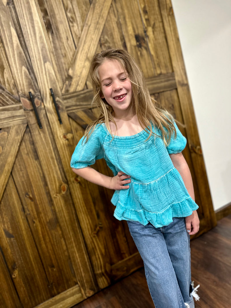 Girls Blue Gauze Top