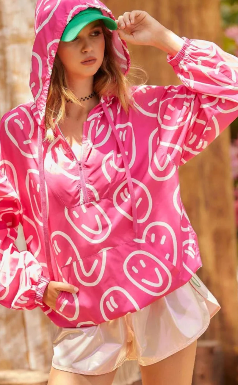 Fuschia Smiley Windbreaker