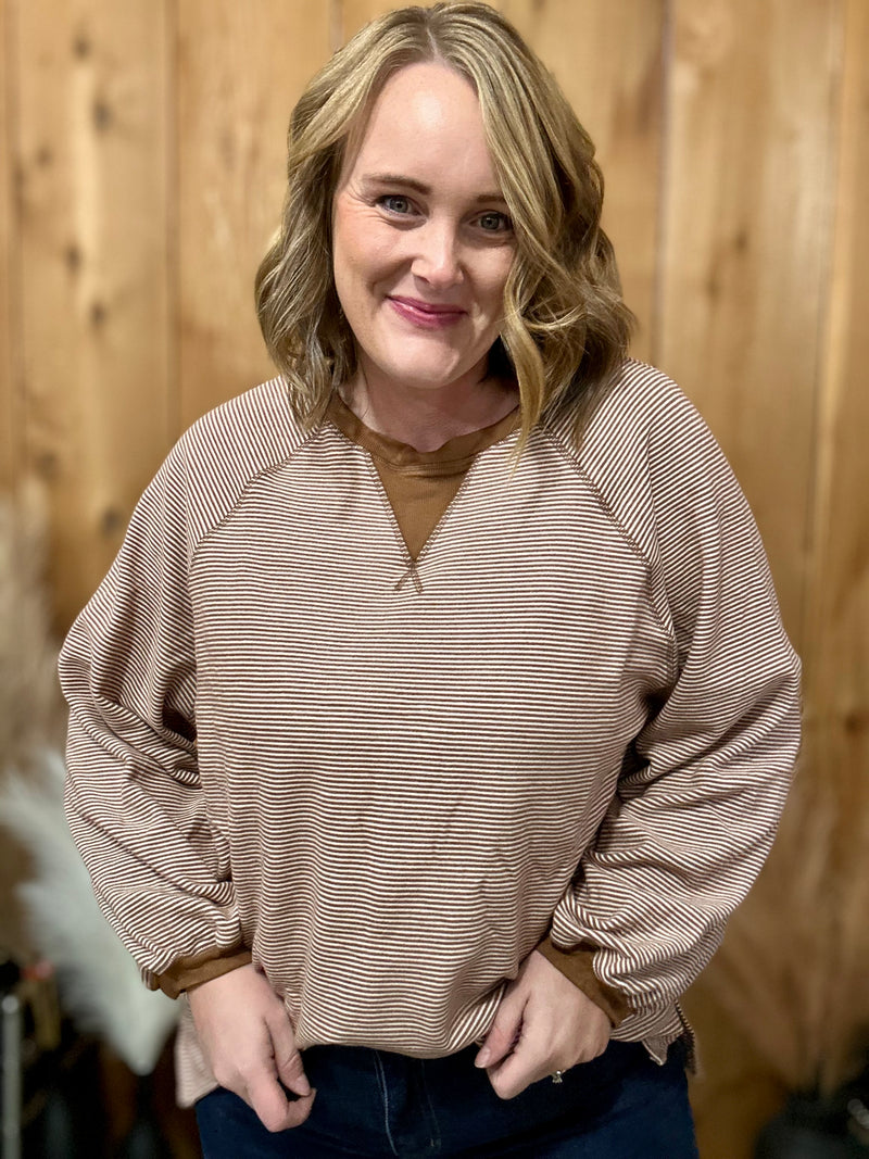 Camel Striped Contrast Top