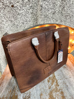 Dark Brown Tooled Leather Tote with White Stitch