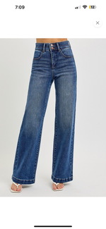 Risen Double Button Wide Leg Jeans