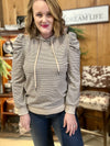 Oatmeal Puff Sleeve Striped Hoodie