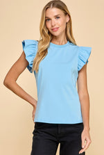 Sky Blue Ruffle Sleeve Top