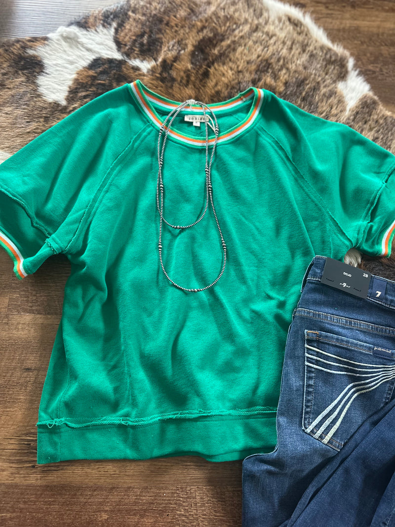 Green Raglan Stripe Detail Top