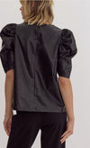 Black Pleather Puff Sleeve Top