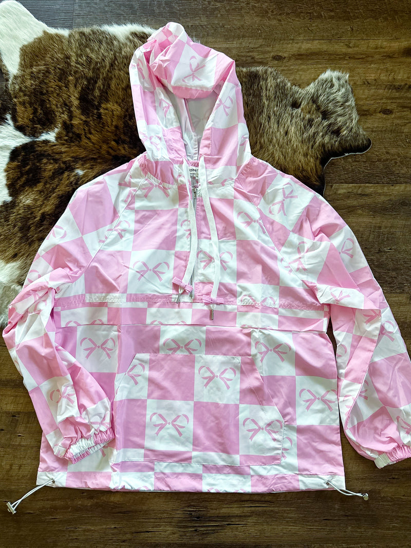 Checkered Pink Bow Windbreaker