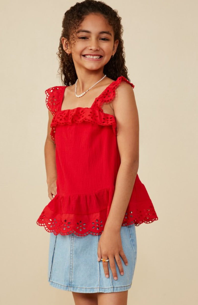 Girls Red Ruffle Tank