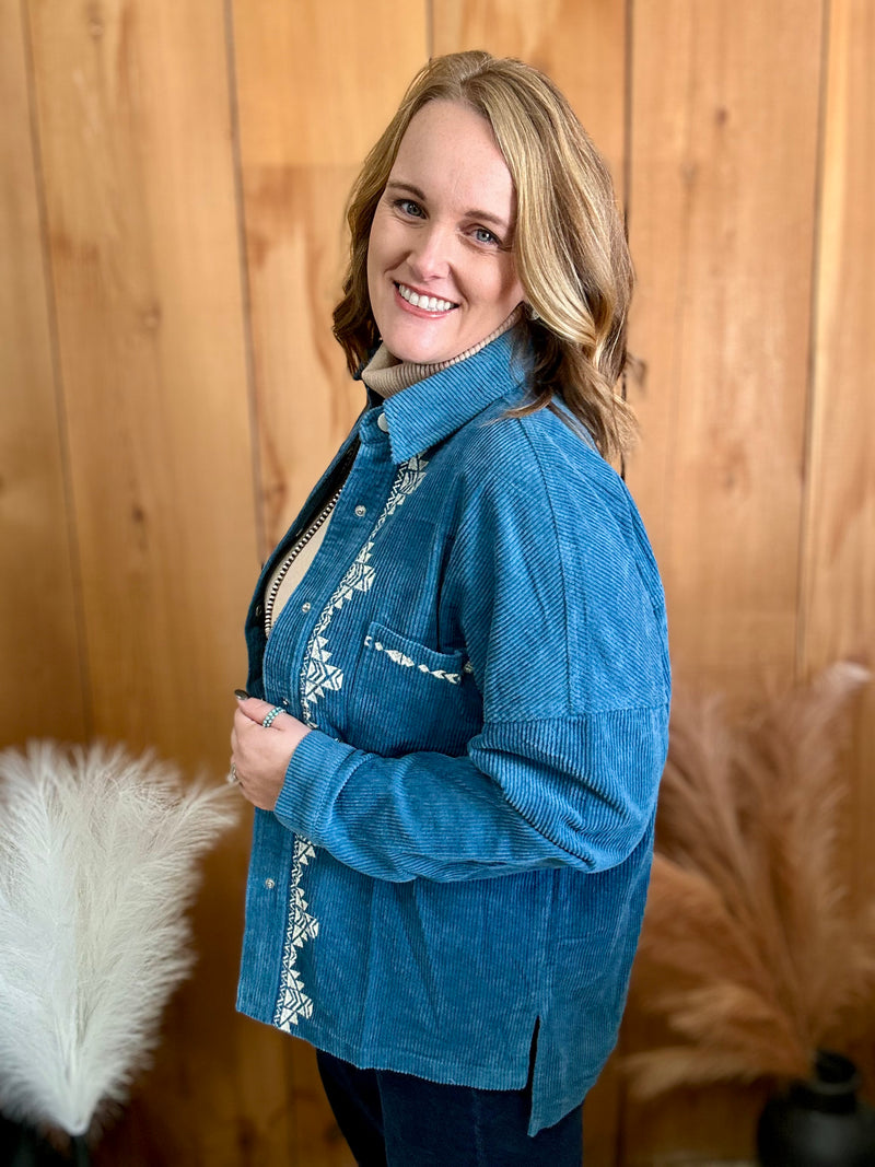 Aztec Embroidered Corduroy Jacket