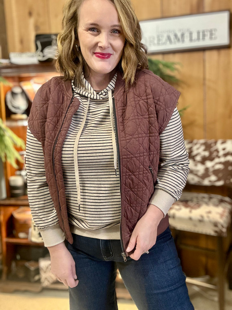 Brown Quilted Jersey Vest