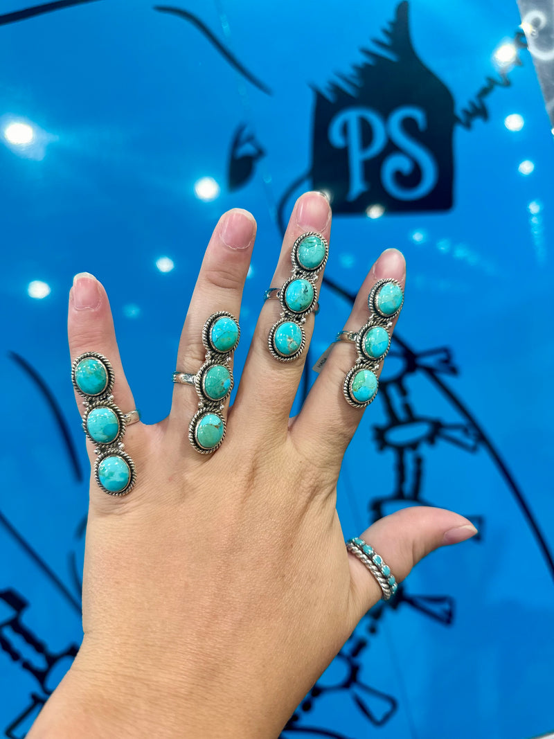 Kingman Turquoise Triple Stone Rings