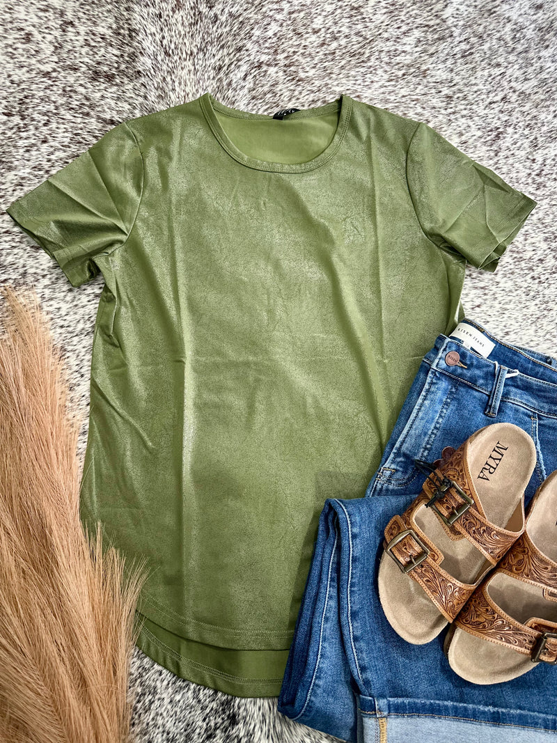 Leather Lux Basic Top - Agave Green