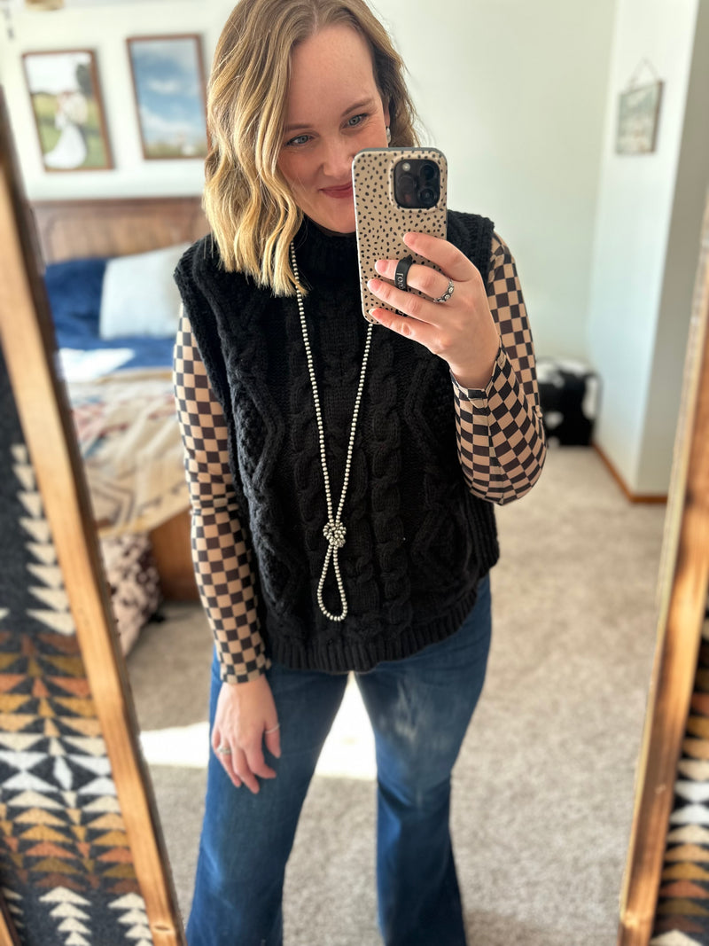 Black/Tan Check Mesh Top