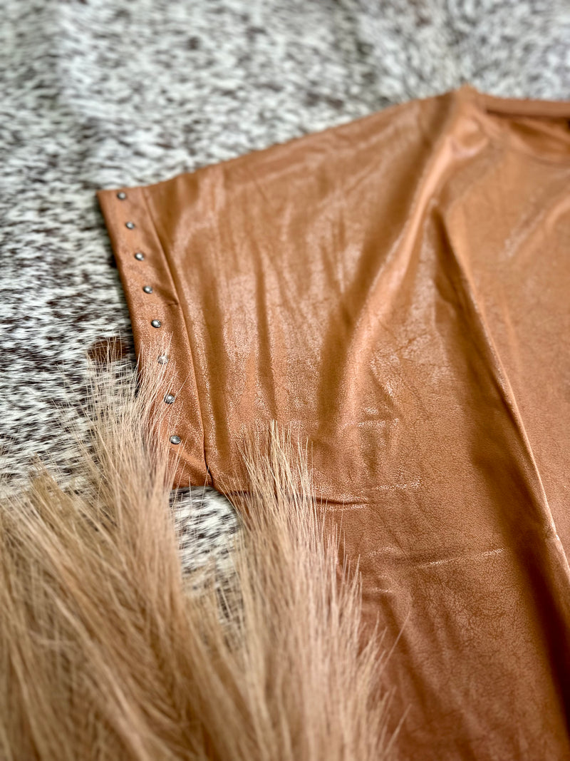 Leather Lux Stud Top - Saddle Brown