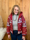 Aztec Puffer Hooded Jacket - Red