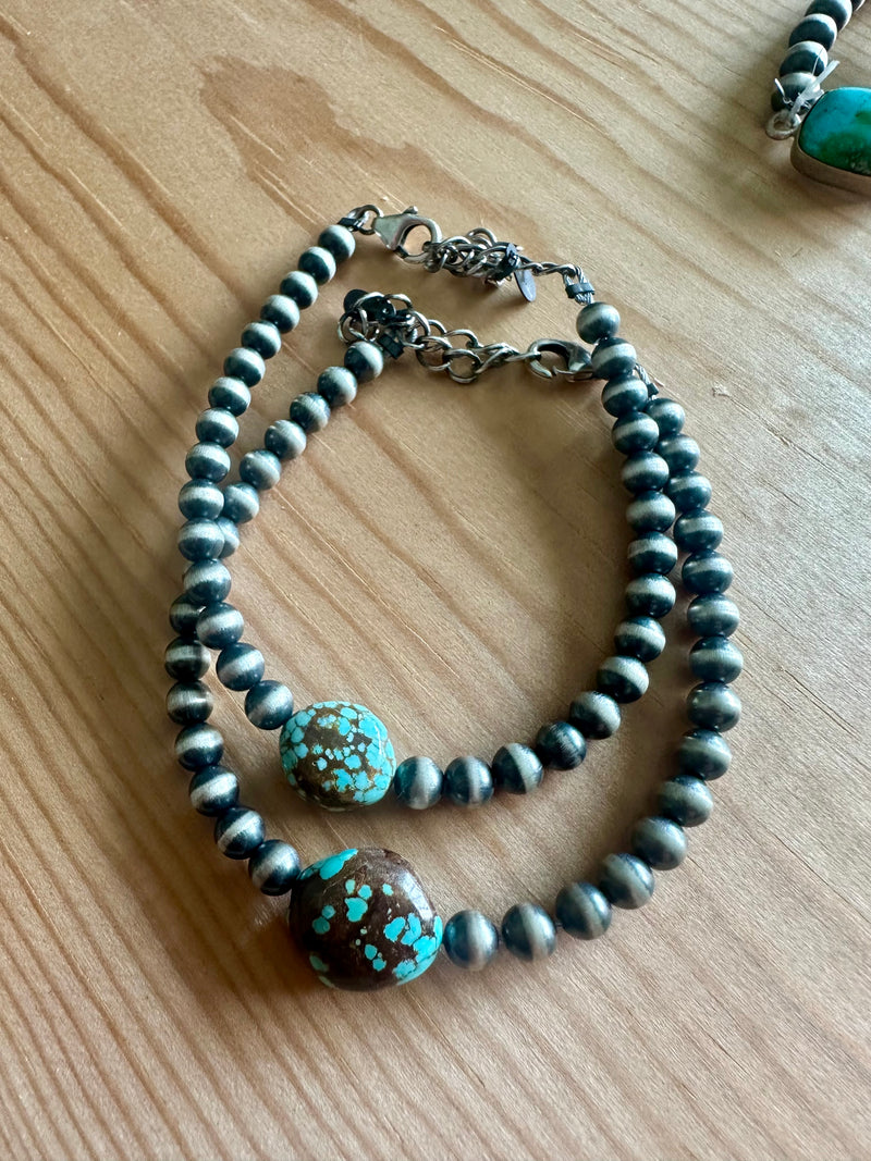#8 Turquoise / Pearls Stretch Bracelet