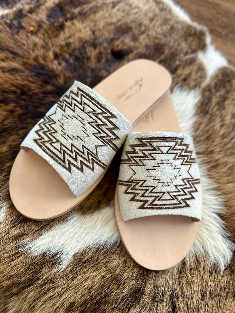 Aztec Cowhide Slides