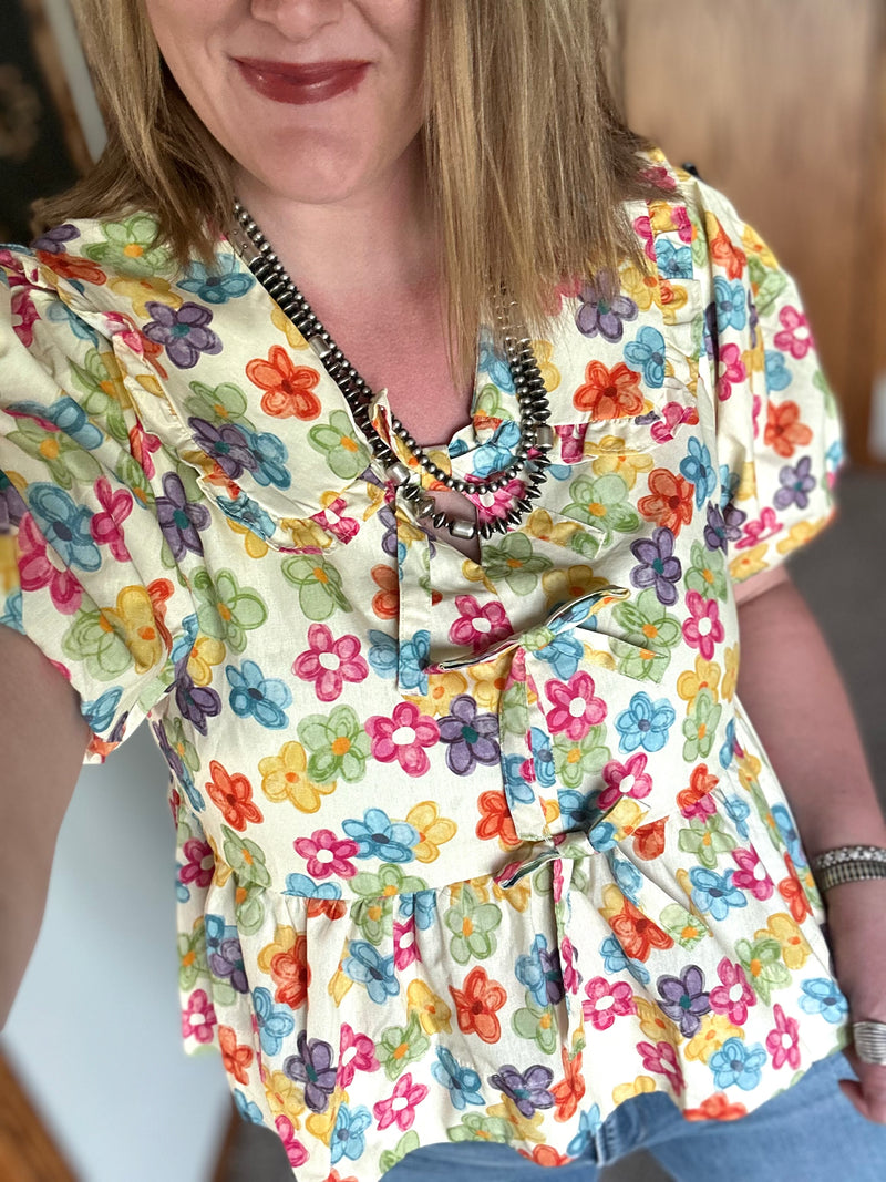 Flower Peplum Bow Top