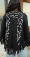 Black Suede Boot Stitch Embroidered Cape