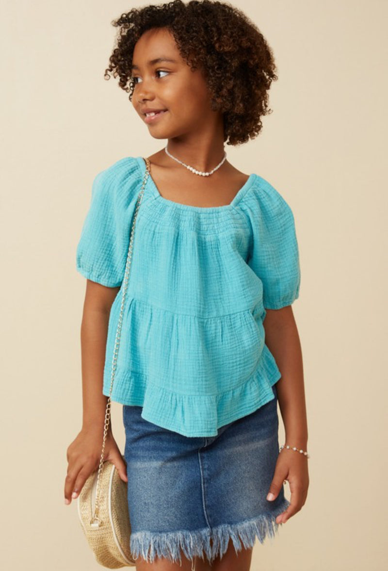 Girls Blue Gauze Top