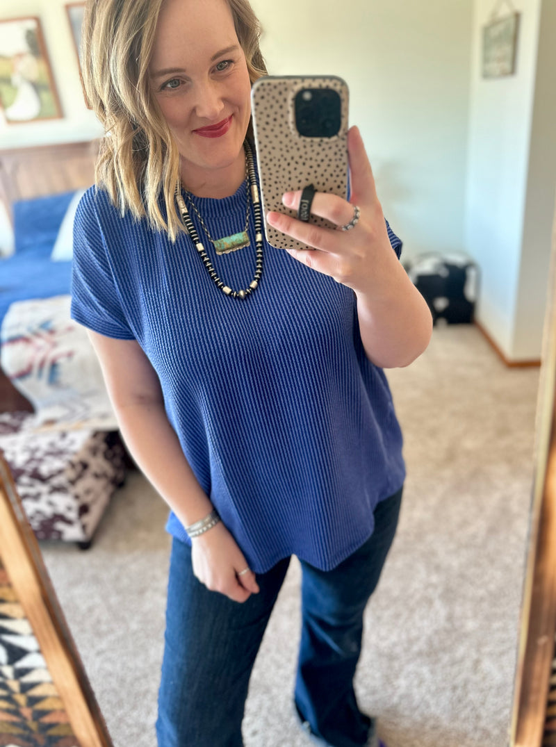 Ribbed Asymmetrical Top - Blue