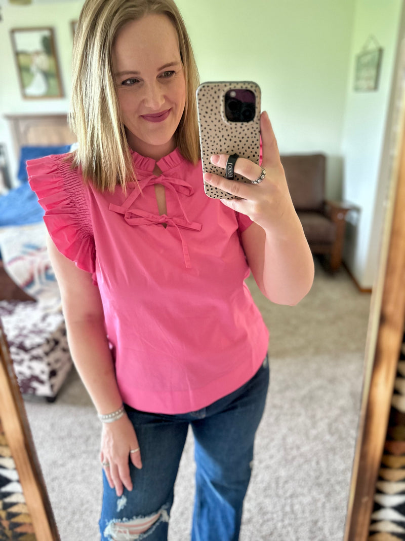 Hot Pink Poplin Bow Tie Top